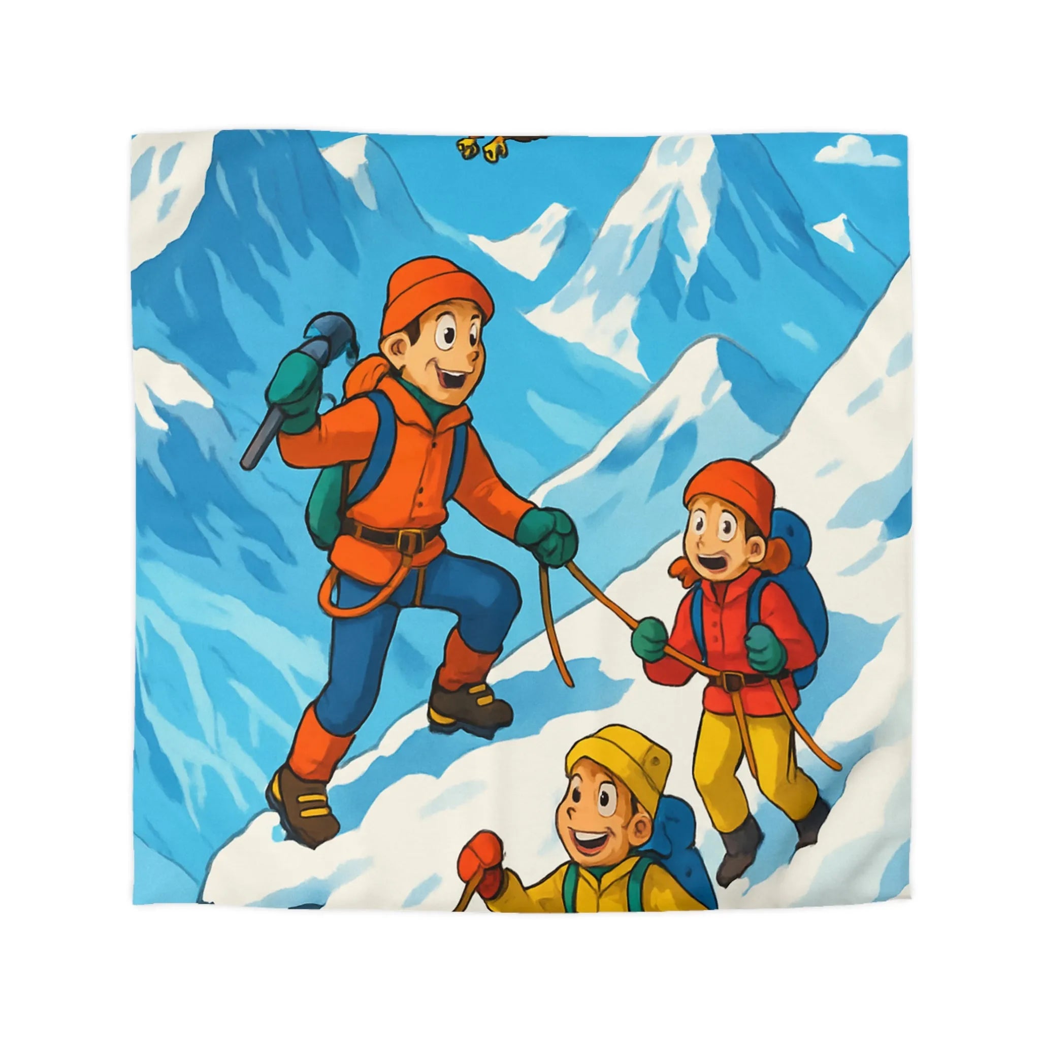 Housse de Couette Colorée Montagne Enfantine avec Alpinistes et Aigle Majestueux
