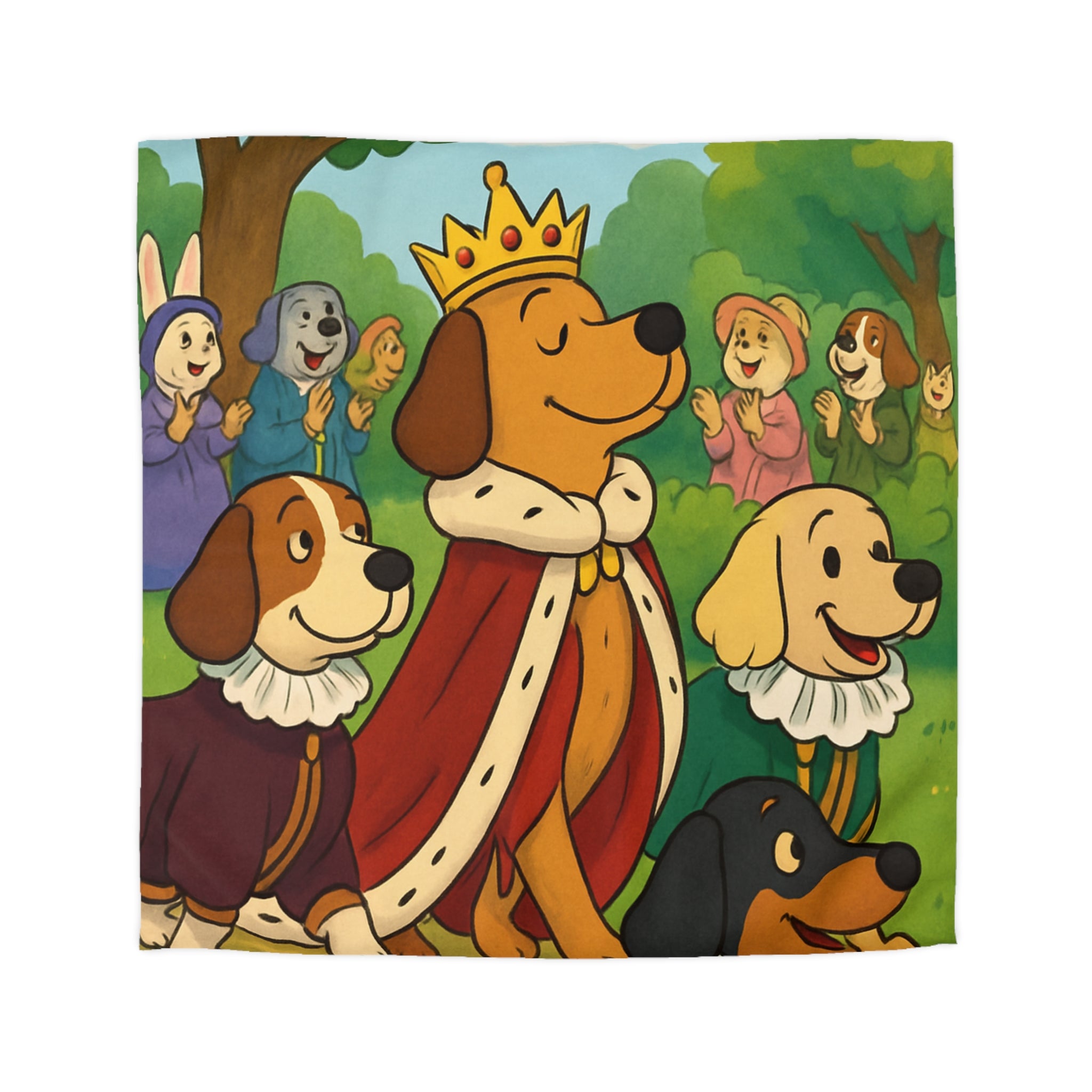 Housse De Couette Pour Enfants Avec Chiens Royaux En Promenade Dans La Forêt Magique