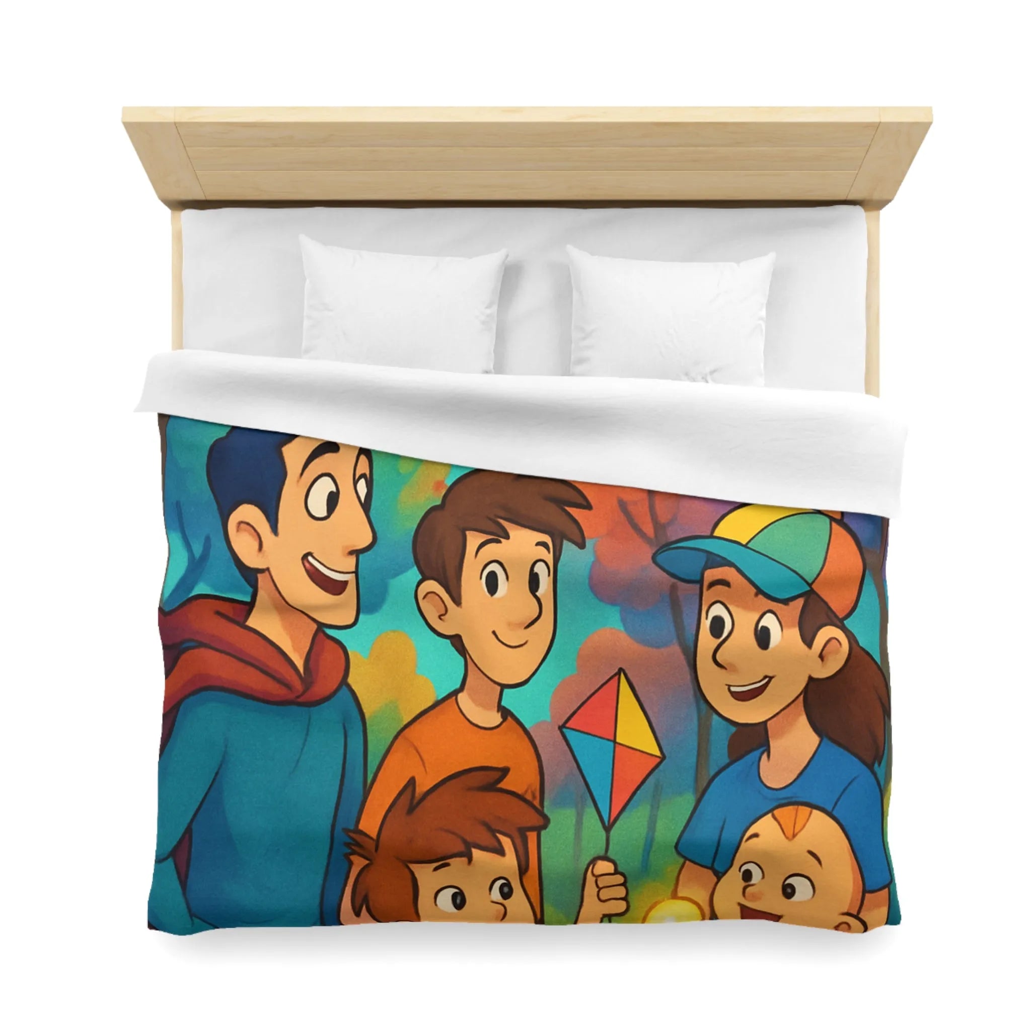 Housse de Couette Enfantine avec Cerfs-Volants et Ciel Étoilé dans Forêt Colorée