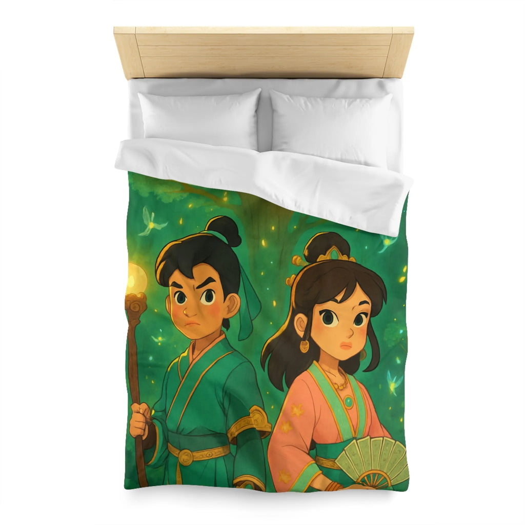 Housse de Couette Féérique Enfants avec Arbre Lumineux et Personnages Style Fantasy Coloré