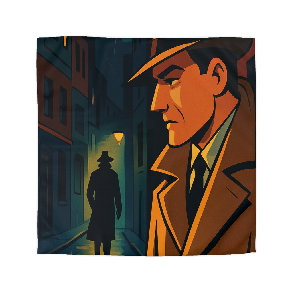 Housse de couette vintage style détective film noir avec scène de rue mystérieuse