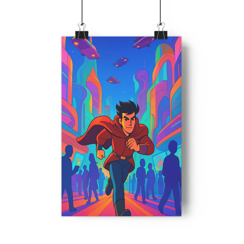 Poster décoratif futuriste bleu violet orange sciencefiction aventure dynamique salon chambre bureau unique qualité