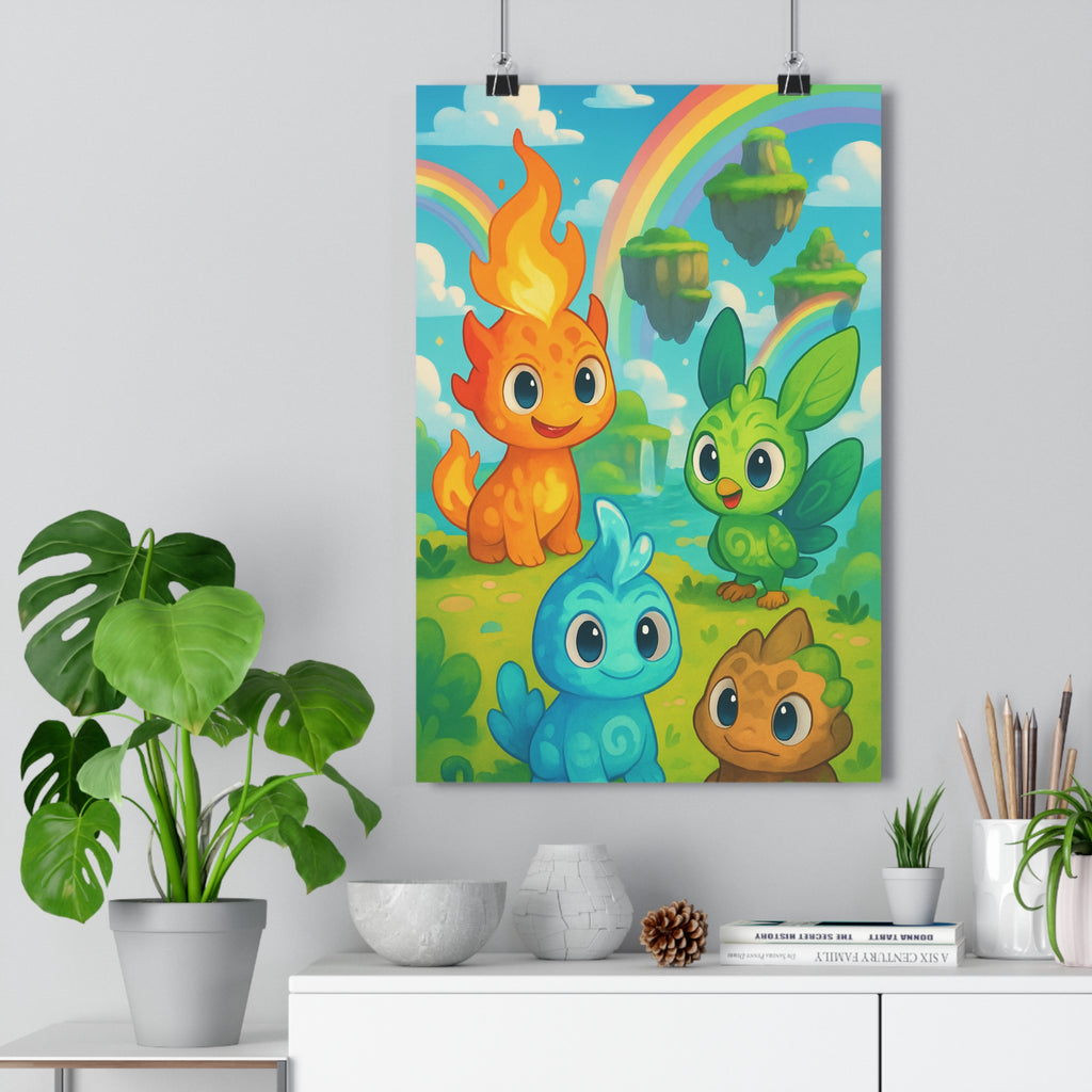 Poster décoratif créature mystique arcenciel coloré fantastique joyeux enfant salon chambre vibrant ambiance qualité