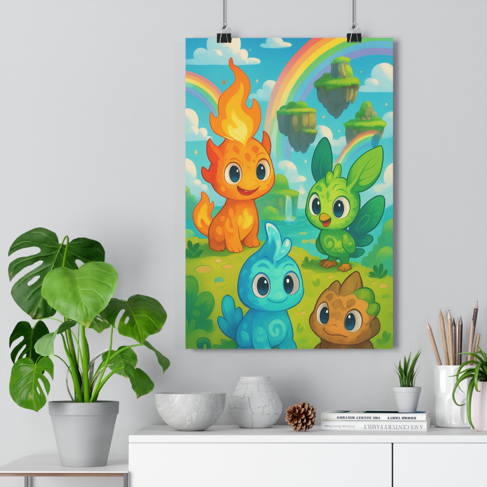 Poster décoratif créature mystique arcenciel coloré fantastique joyeux enfant salon chambre vibrant ambiance qualité