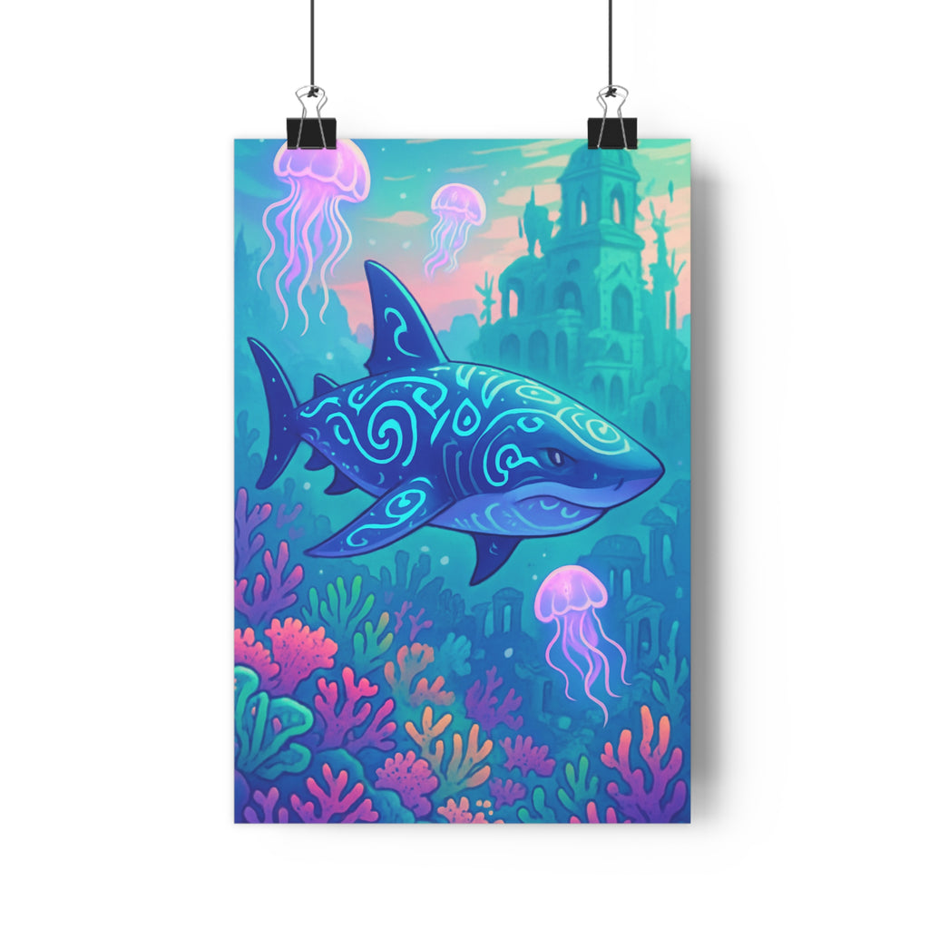 Poster décoratif fantaisie marine bleu violet mystique aventure salon chambre 30x46 intérieur tendance élégant