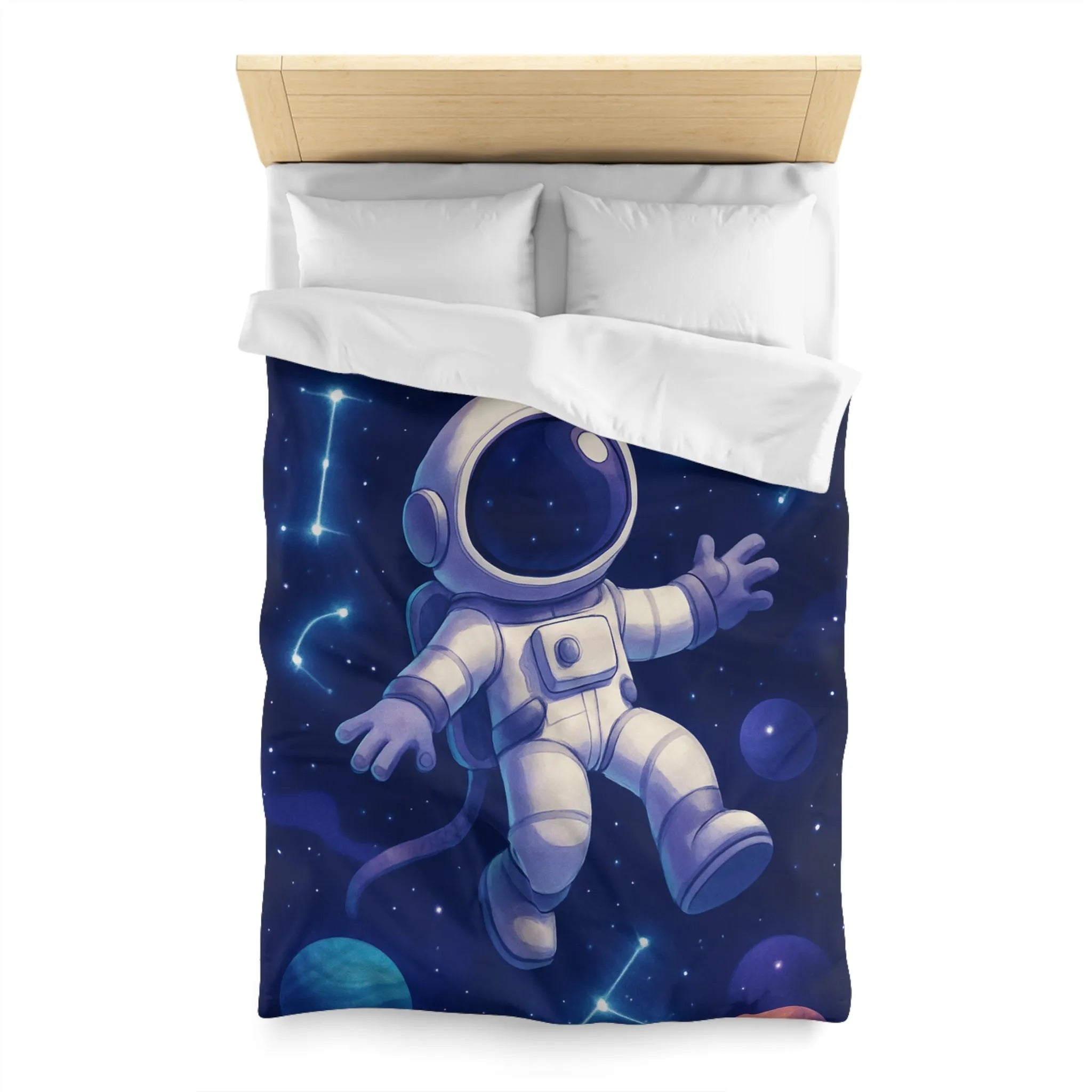 Housse de Couette Astronaute en Espace Étoilé avec Constellations et Planètes Colorées