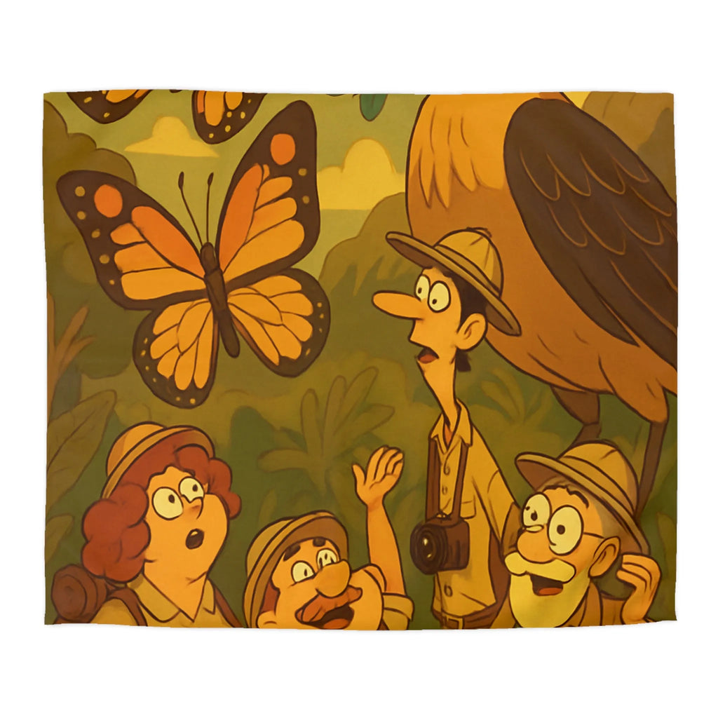 Housse de couette avec scène aventure jungle, explorateurs et faune tropicale colorée