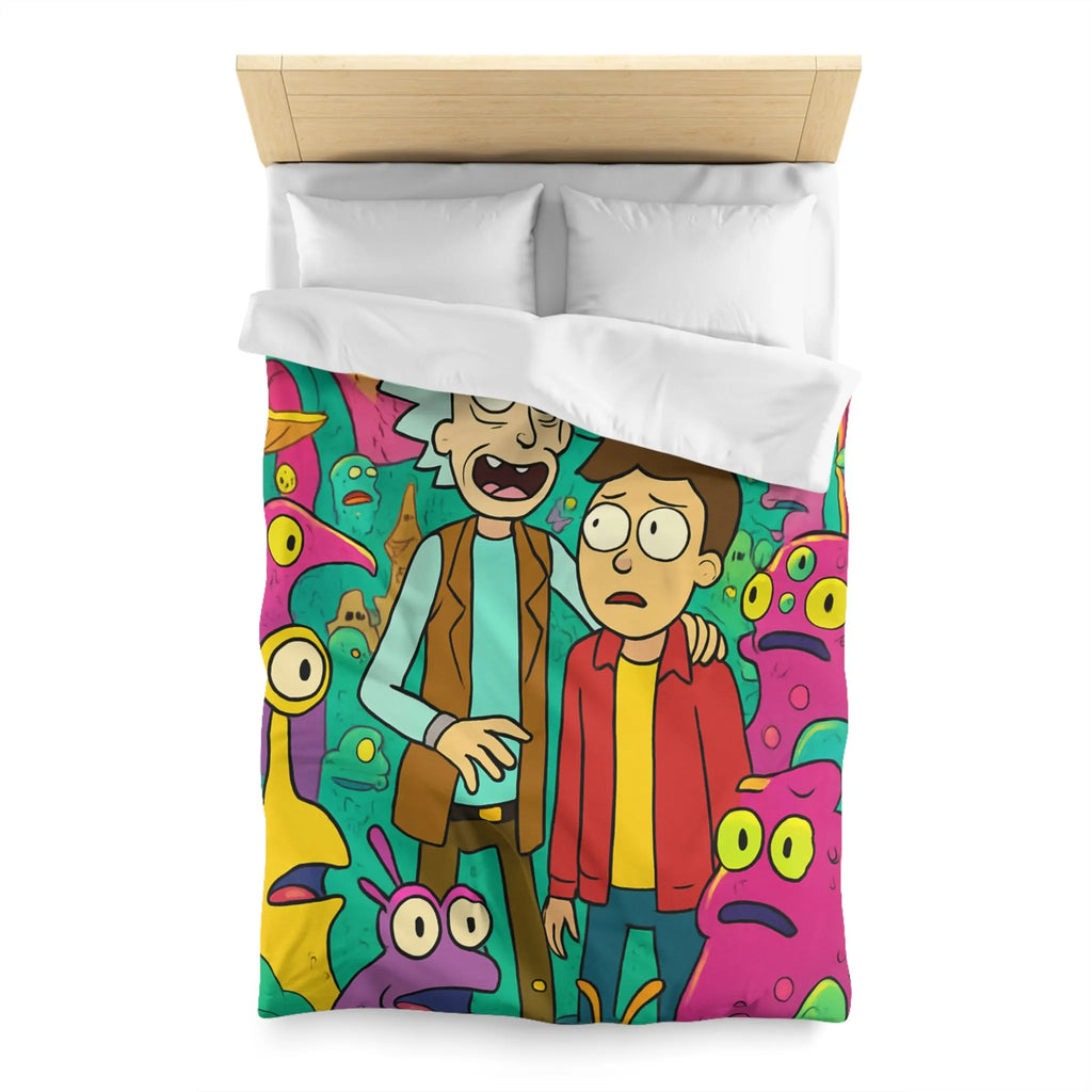 Housse de couette extravagante avec motifs extraterrestres et ambiance science-fiction colorée animée