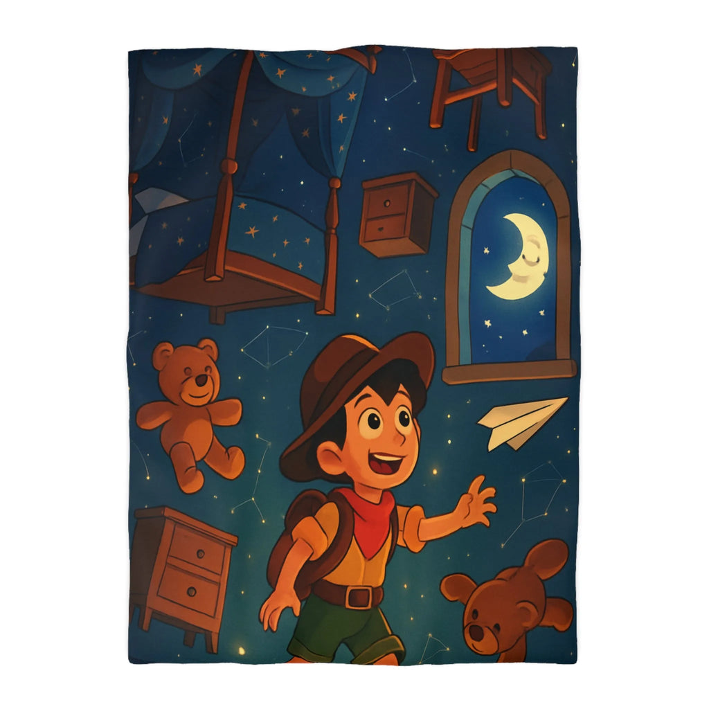 Housse de couette enfant rêveur avec motifs étoilés et décor céleste féérique