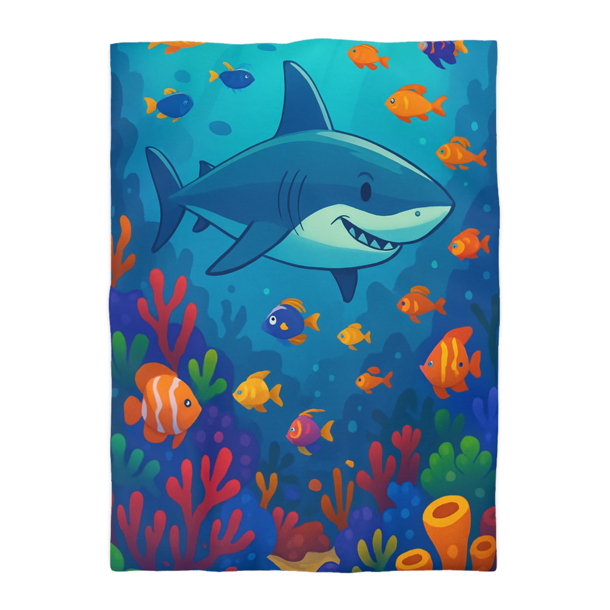 Housse de Couette Océan Coloré avec Requin et Poissons Tropicaux Pour Enfants