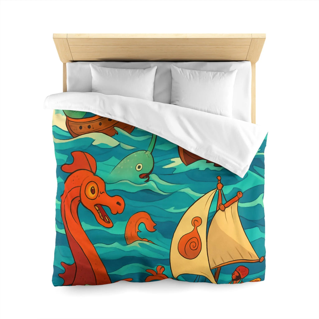 Housse de Couette Colorée avec Bateaux et Créatures Maritimes dans Stil Nautique Fantasy