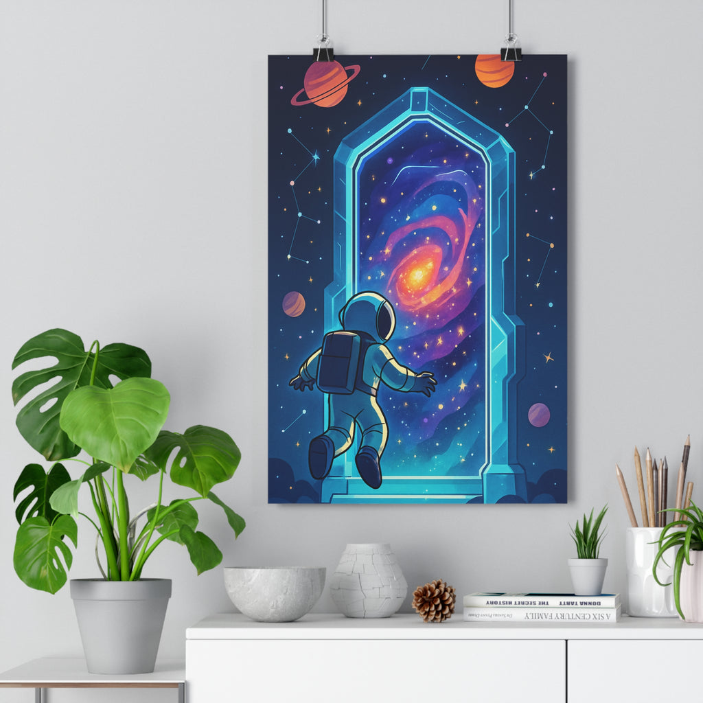 Poster décoratif sciencefiction astronaute galaxie cartoon néon bleu violet mystique chambre bureau 30x46 qualité