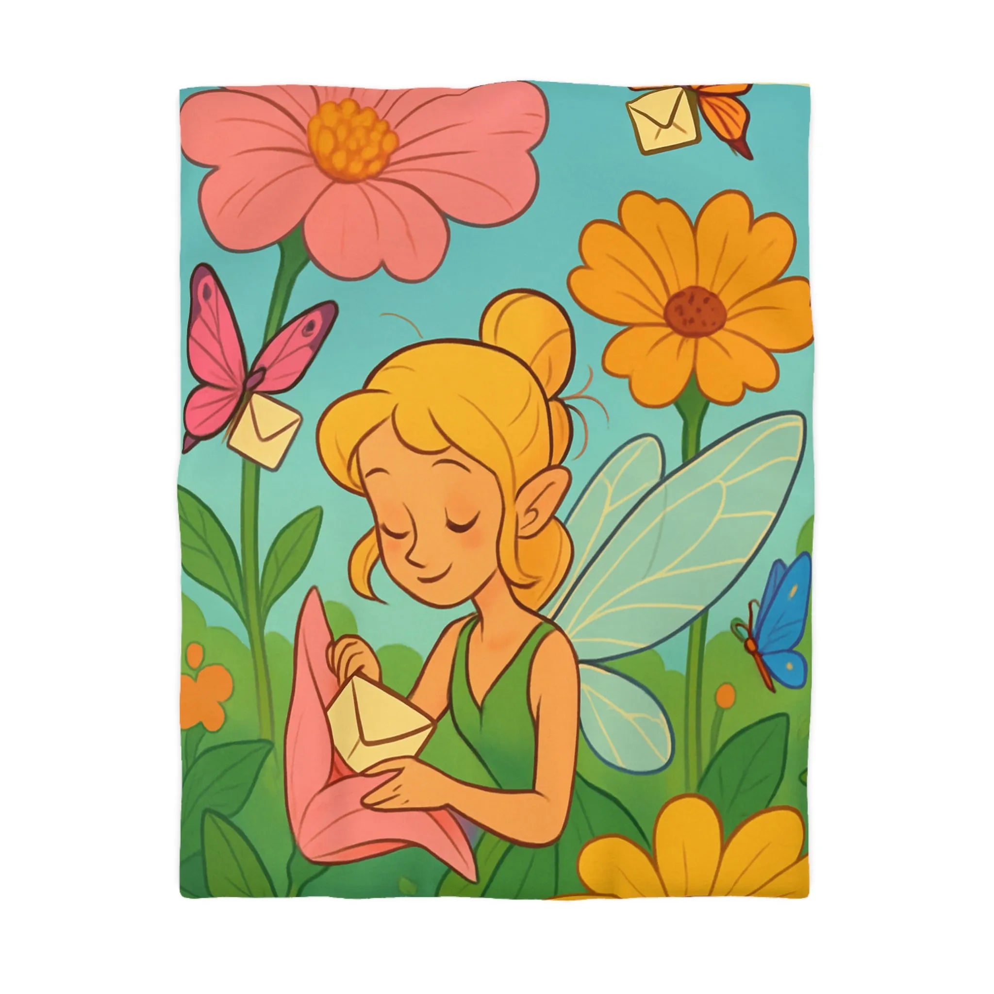 Fée des Jardins Éthérés avec Lettres Magiques et Fleurs Vibrantes pour Enchantement Nocturne