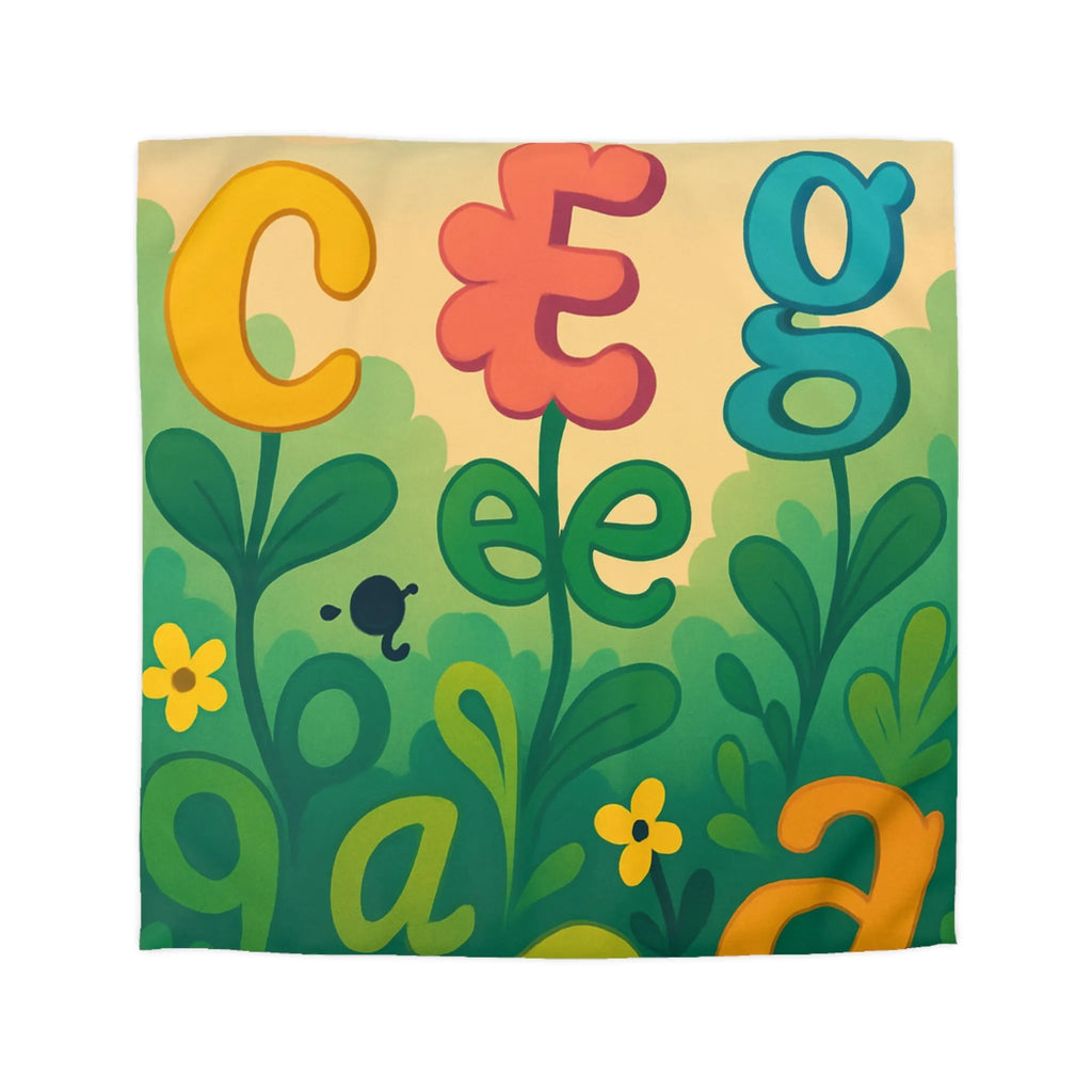 Housse de couette colorée avec lettres et fleurs pour chambre d'enfant joyeuse