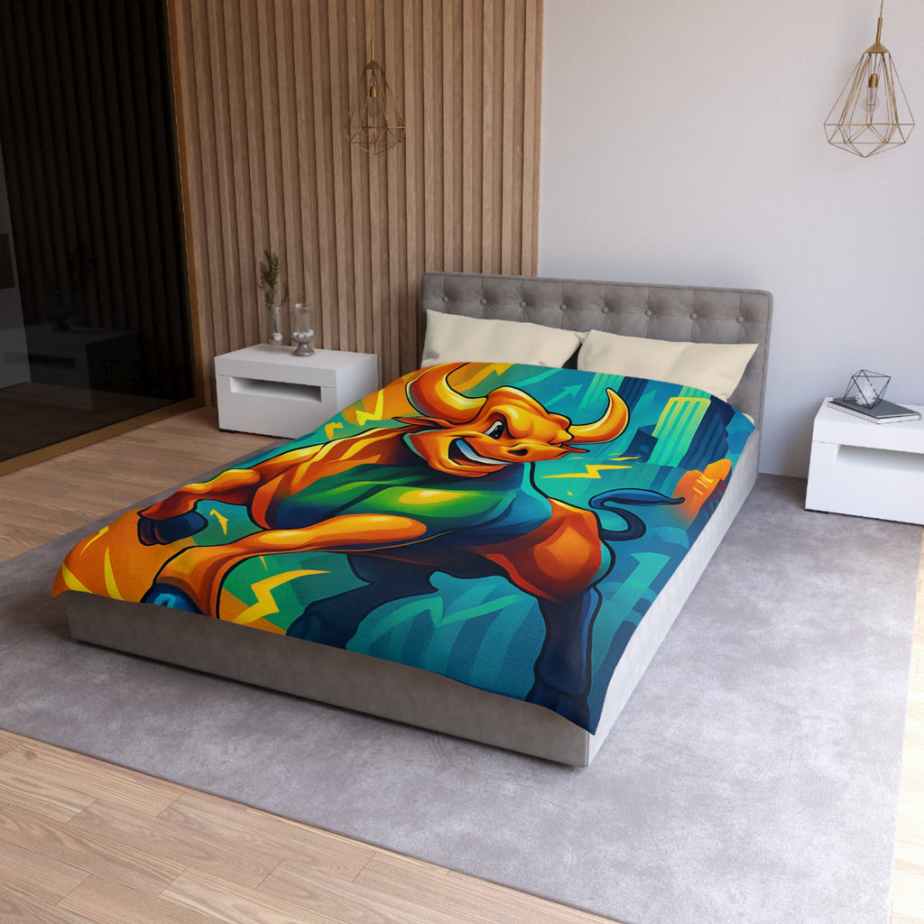 Illustration dynamique d'un taureau énergique avec gratte-ciel modernes et flèches ascendantes