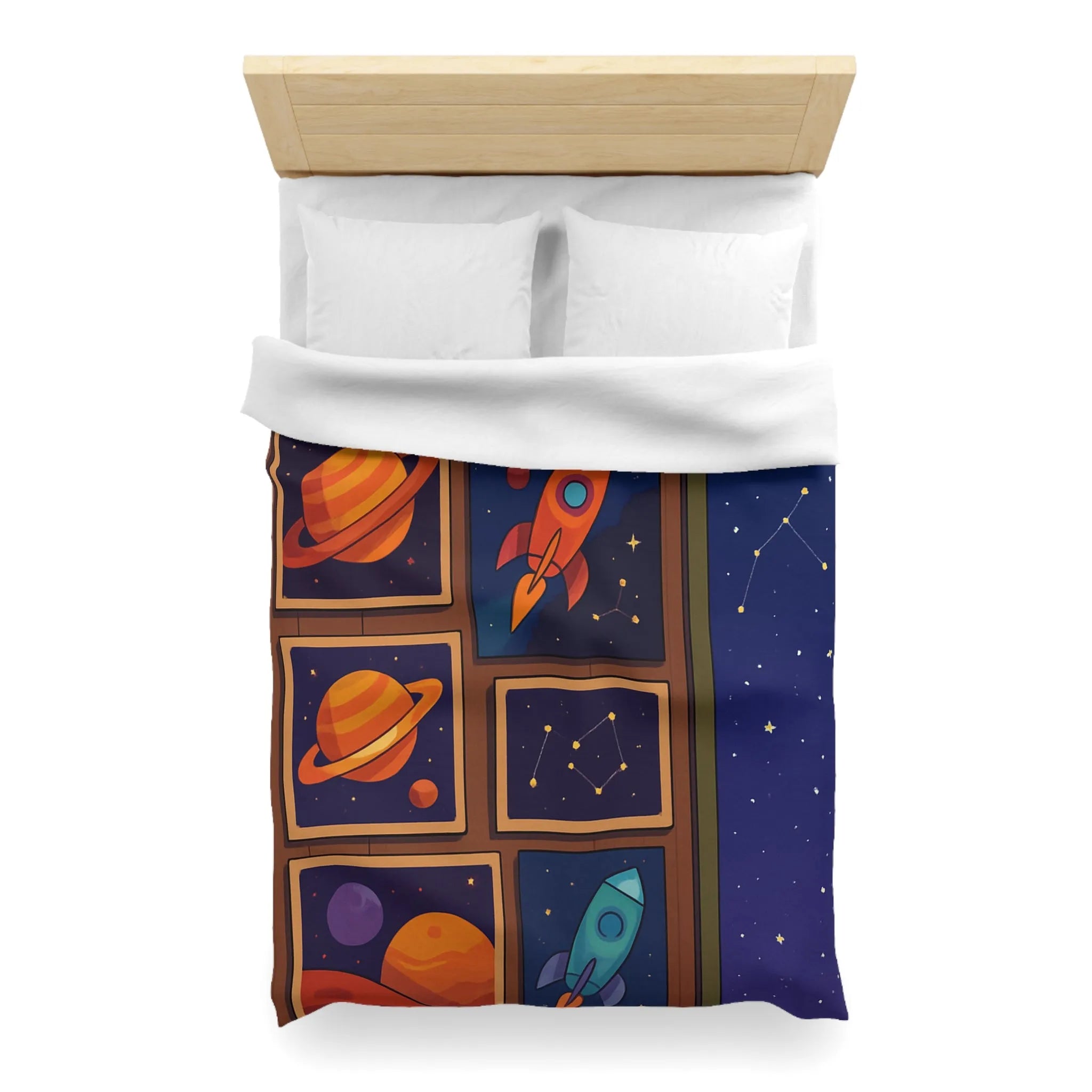 Housse de Couette Espace Coloré avec Fusées et Constellations pour Chambre Enfant