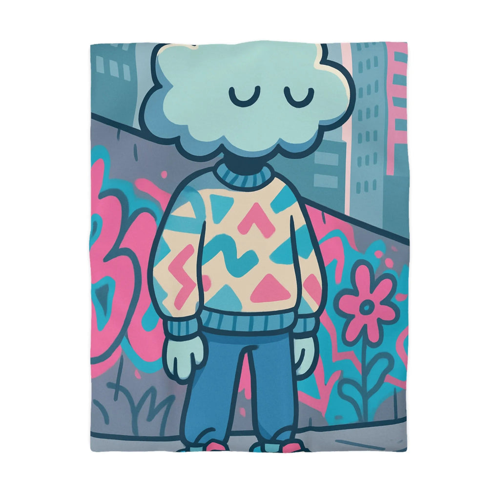 Housse de Couette Design Nuage et Street Art pour Chambre Fun et Colorée