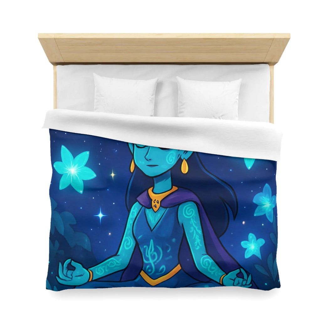 Housse de Couette Élégante avec Déesse Méditative et Étoiles, Ambiance Nocturne Mystique