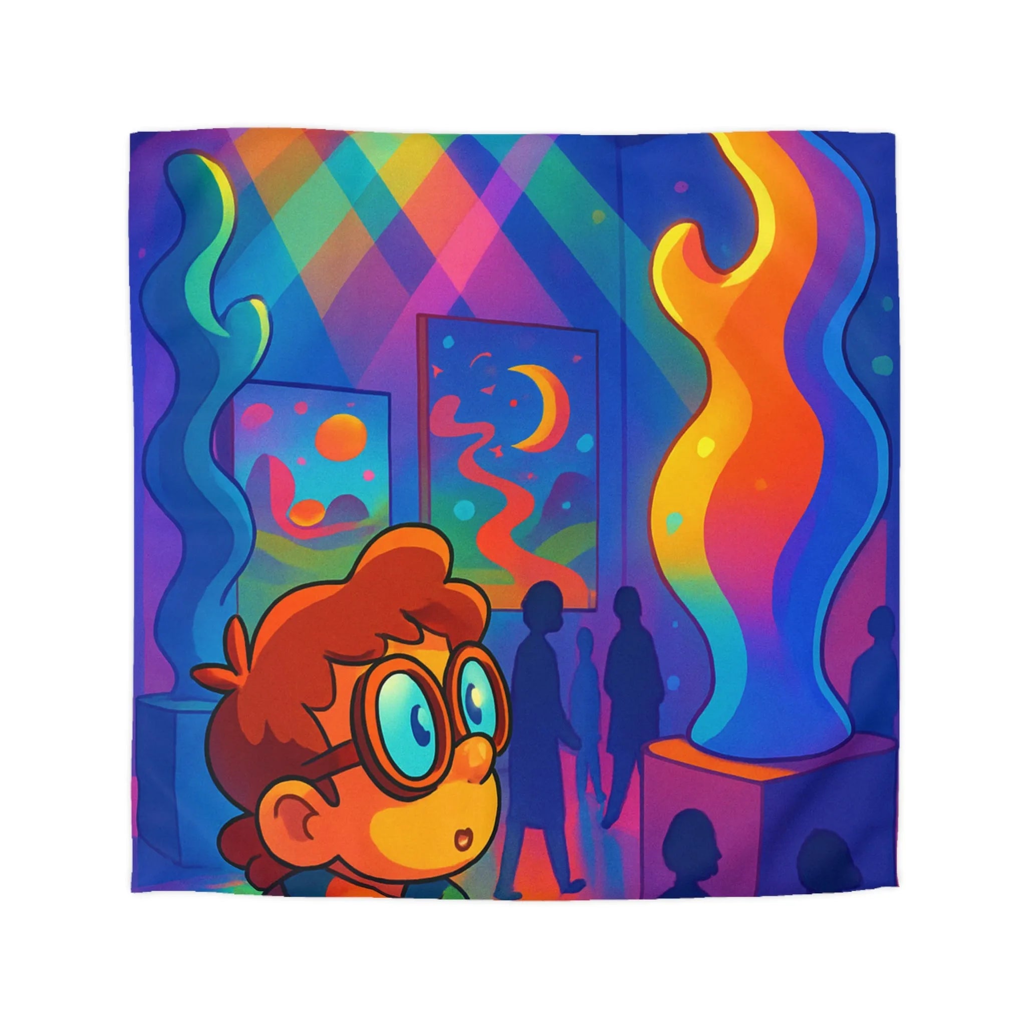 Housse de Couette Colorée Inspirée d'une Galerie d'Art Moderne avec Lumières Vives