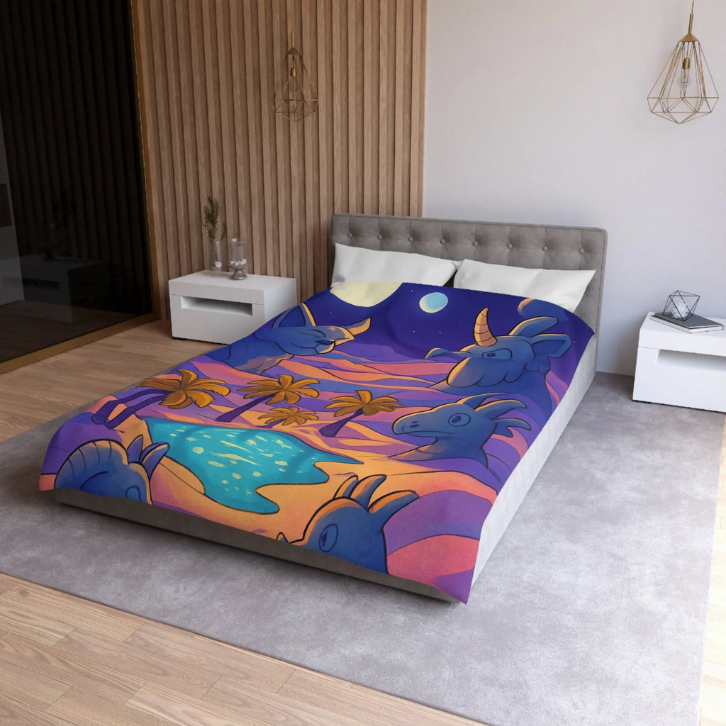 Housse de Couette Fantaisie Animaux Mystiques Sous Lune et Palmiers Étoilés