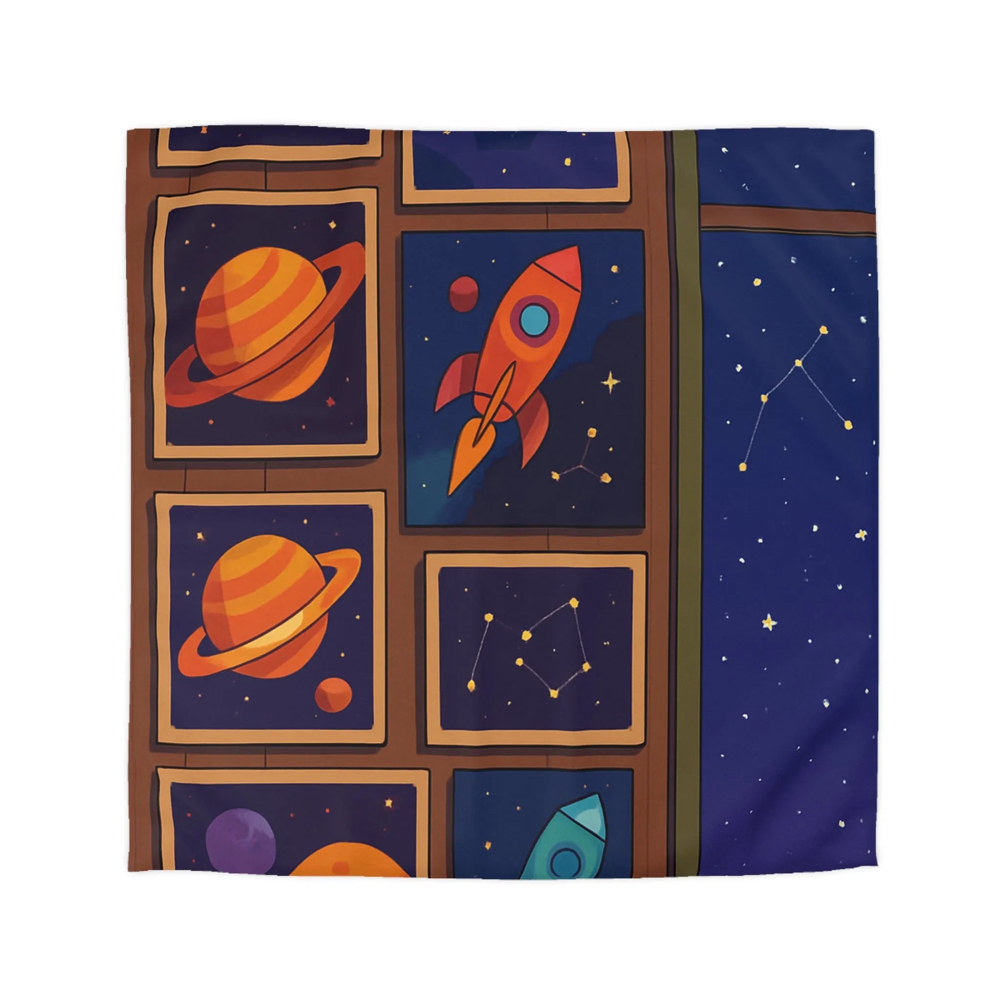 Housse de Couette Espace Coloré avec Fusées et Constellations pour Chambre Enfant