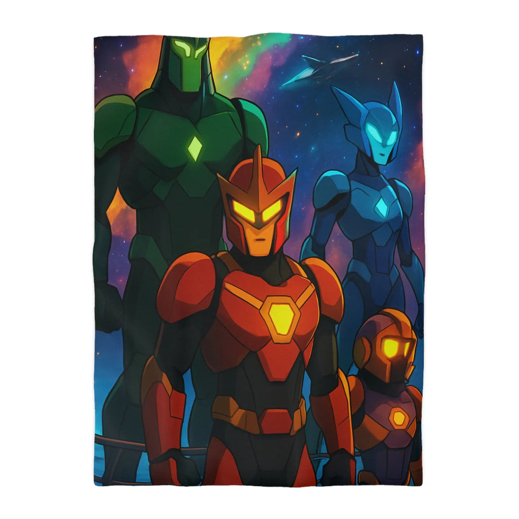 Housse de couette design robots colorés pour chambre thème espace et science-fiction