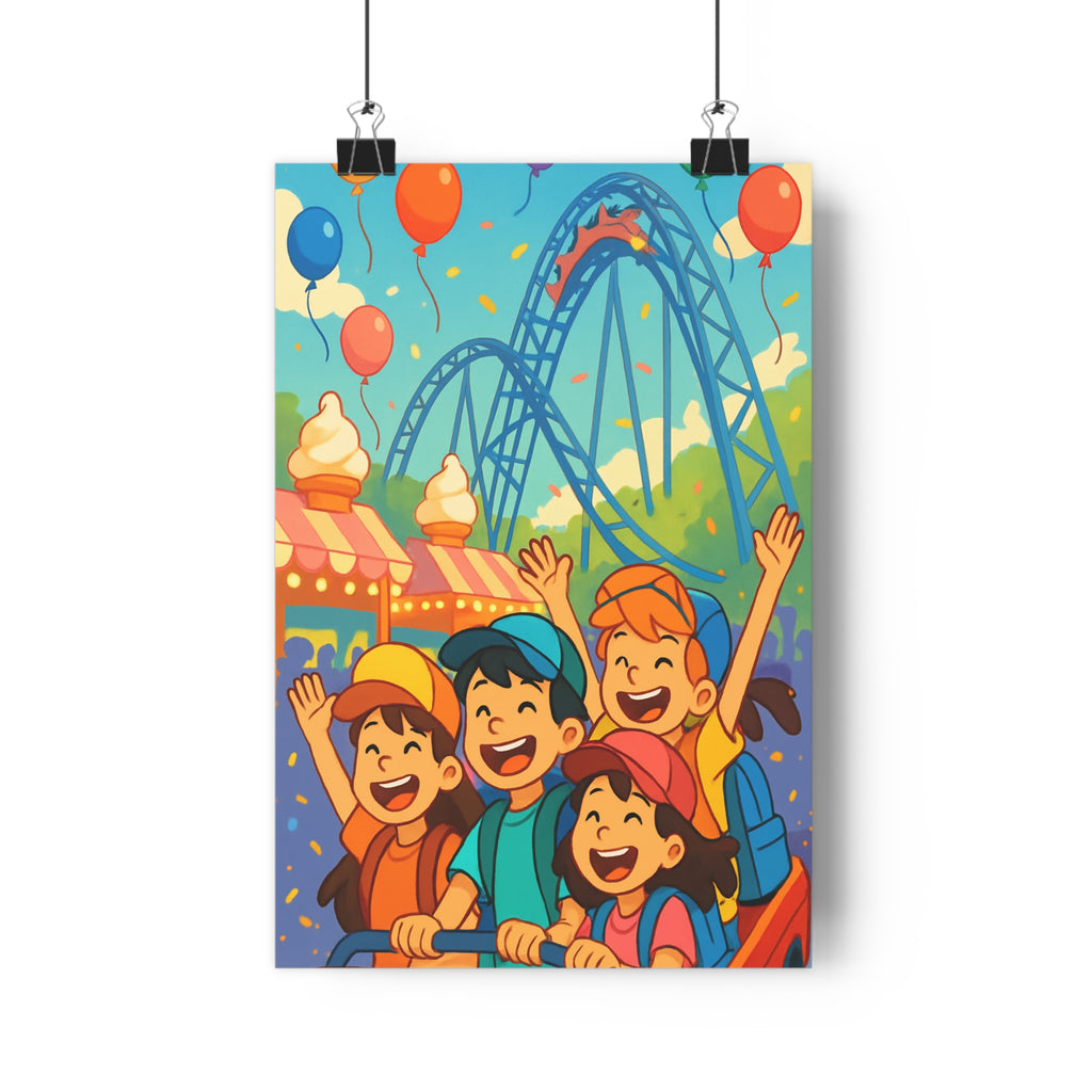 Poster décoratif joyeux enfants manège coloré chambre jeu ambiance festive 30x46 moderne vibrant qualité