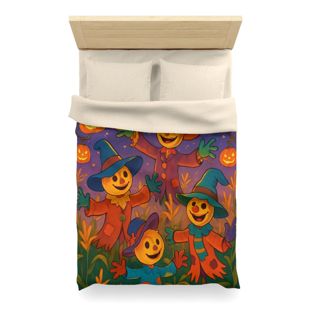 Housse de couette joyeux épouvantails et citrouilles lumineuses pour ambiance festive et colorée