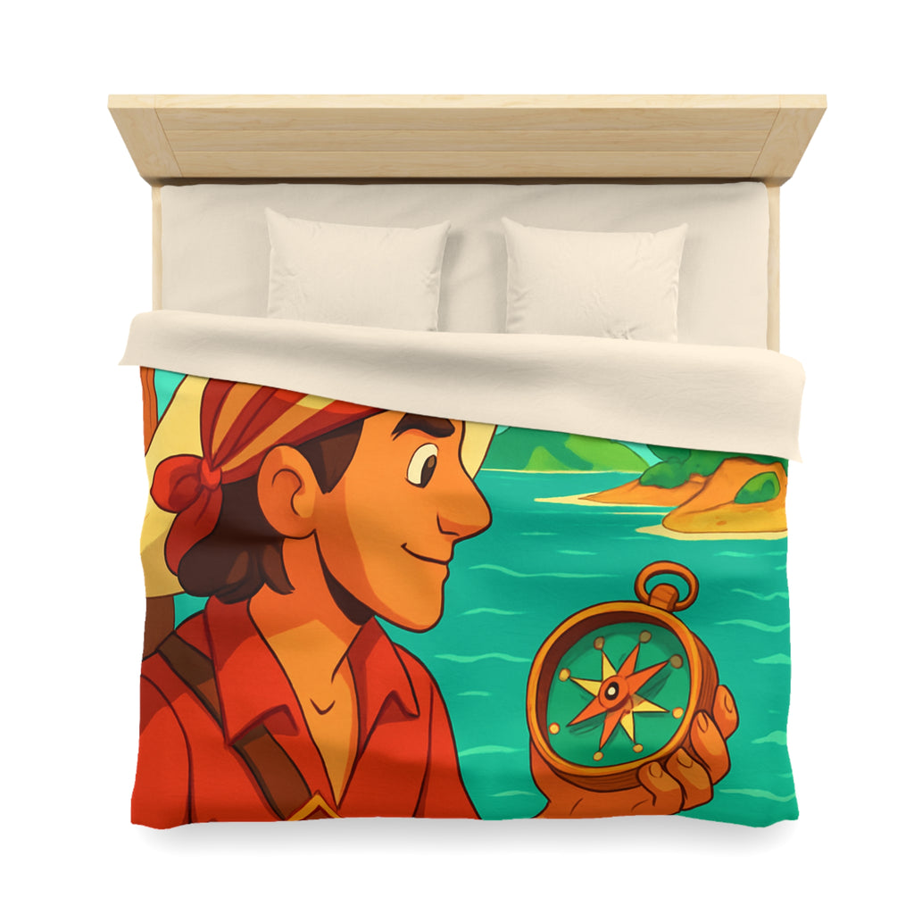 Housse de Couette Pirate Aventure avec Boussole et Trésor Île Ensoleillée
