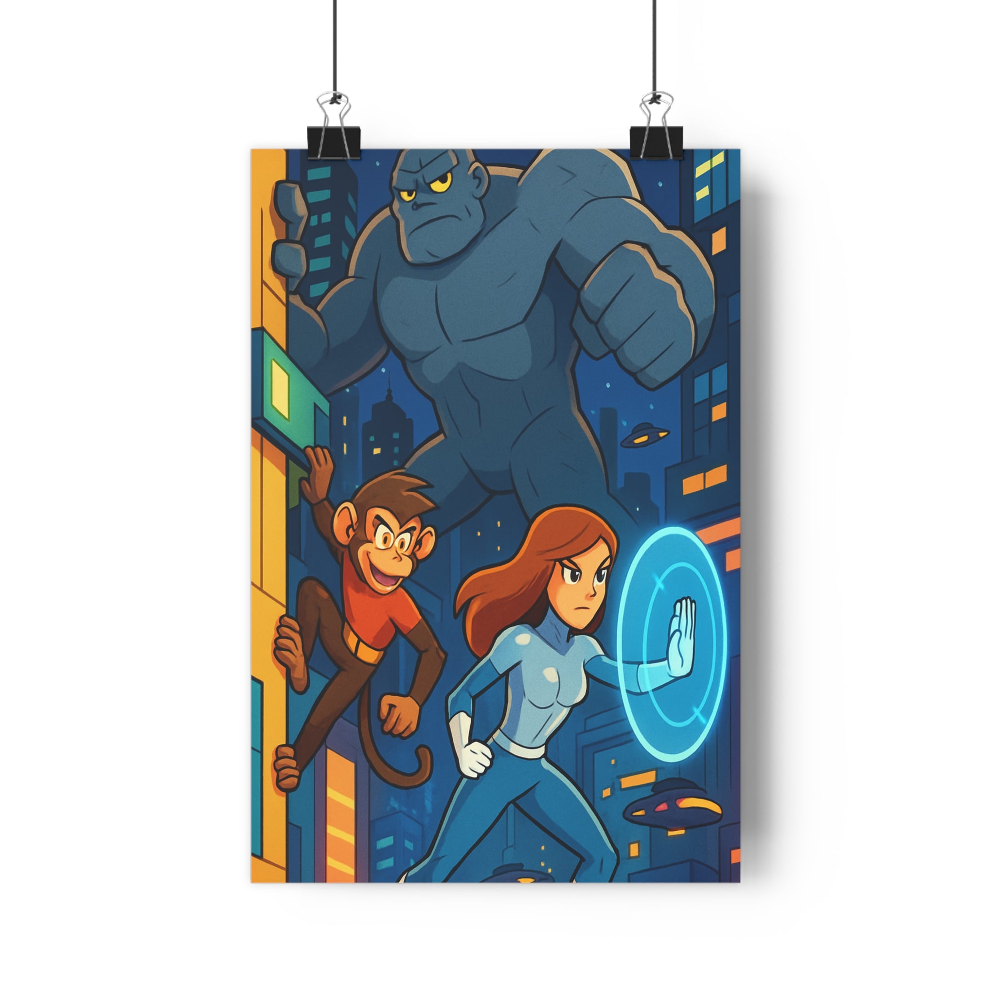 Poster décoratif cartoon urbain coloré rouge bleu chambre bureau héros dynamique énergie moderne 30x46