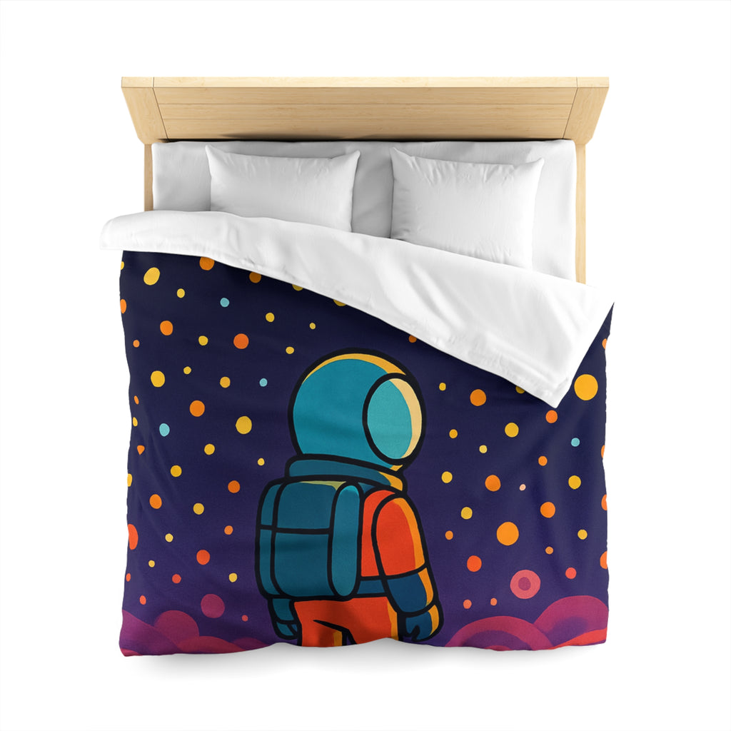 Housse de couette spatiale colorée avec astronaute et étoiles multicolores pour chambre enfant