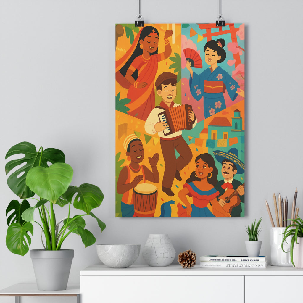 Poster décoratif cartoon couleurs vives culture festive joyeuse salon chambre ambiance chaleureuse unique tendance