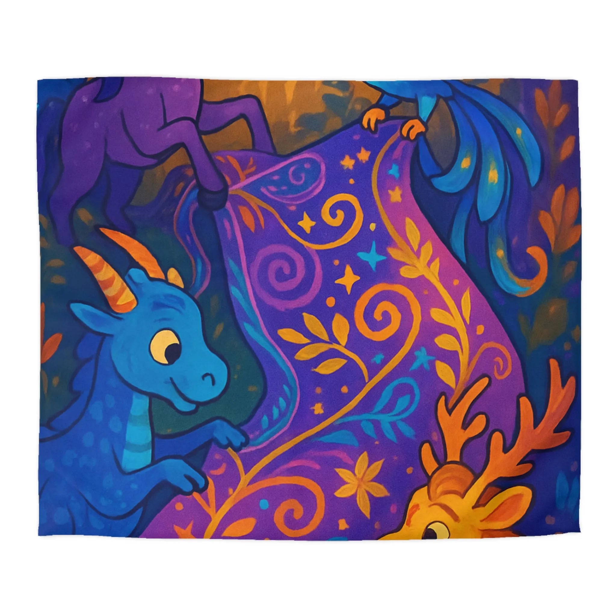 Housse de Couette Féérique Avec Créatures Magiques Colorées et Motif Floral Envoûtant