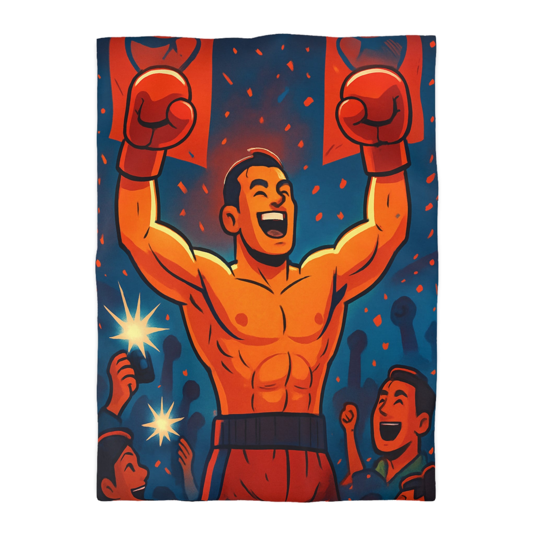 Housse de couette spectaculaire avec illustration de boxeur victorieux et public en liesse