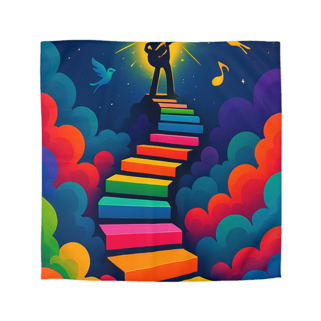 Housse de Couette Rêve d'Escalier Arc-en-Ciel avec Musicien et Oiseaux Colorés