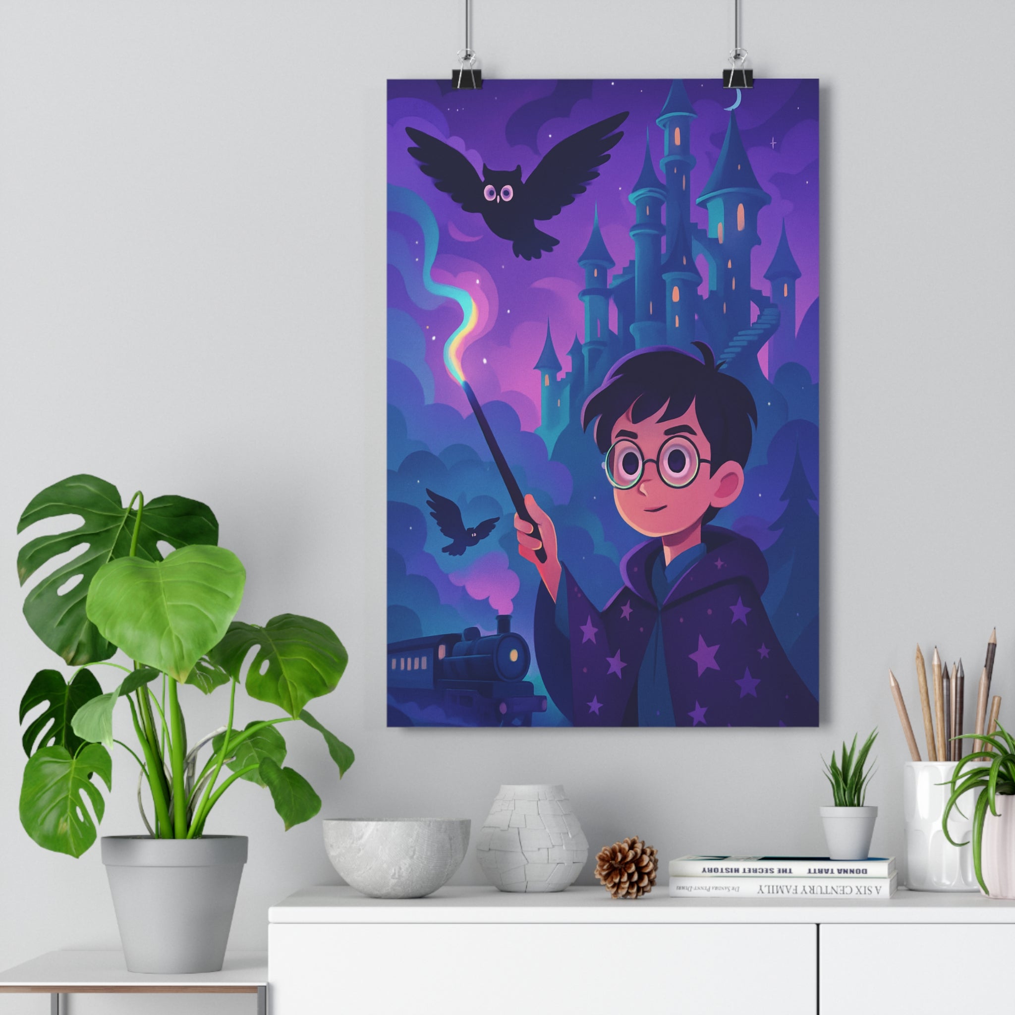 Poster décoratif mystique bleu violet sorcier chambre bureau magique fantastique ambiance enchantée 30x46 cm