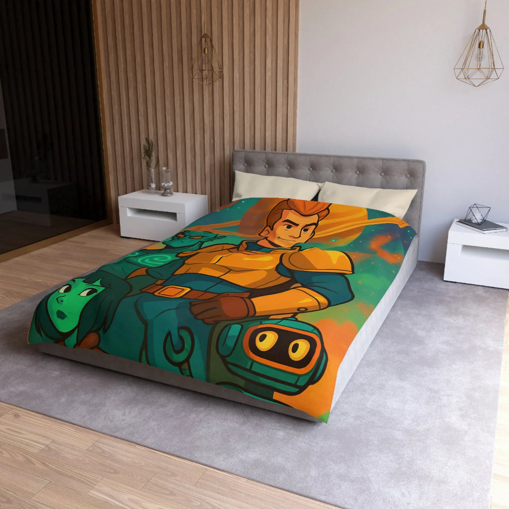 Housse de Couette Design Futuriste avec Héros de l'Espace et Planète Saturne