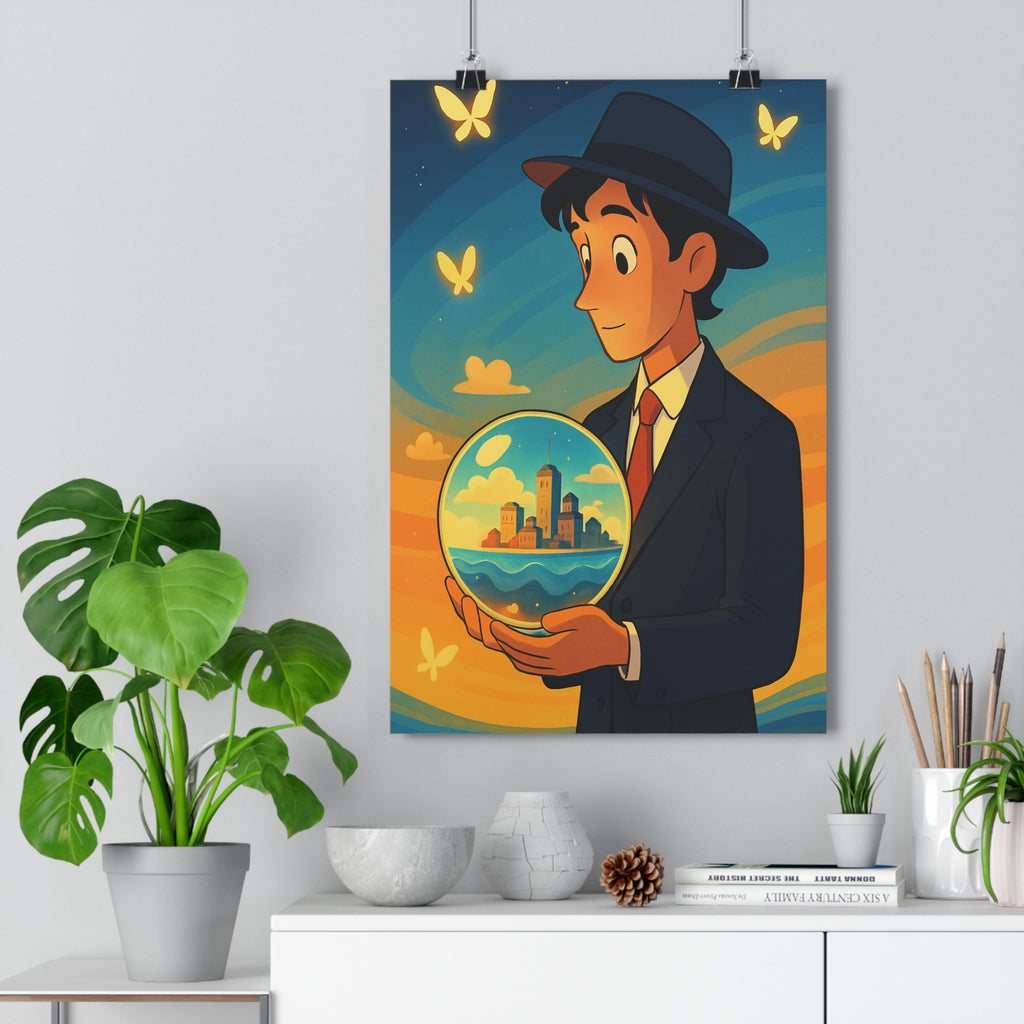 Poster décoratif fantaisie moderne bleu orange mystique salon chambre art lumineux qualité mystérieux 30x46