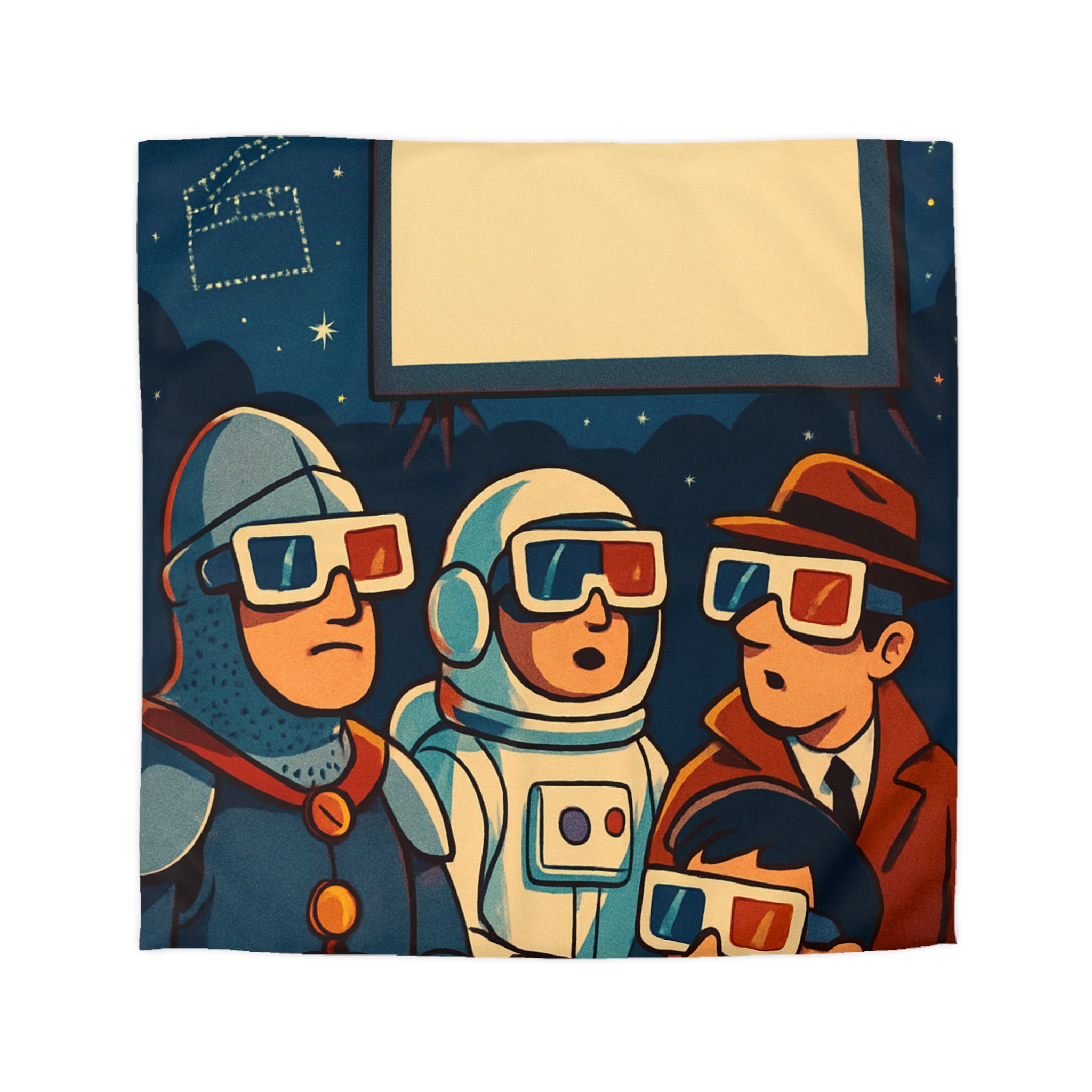 Housse de Couette Unique Inspirée Cinéma Rétro Avec Personnages Insolites Regardant Écran