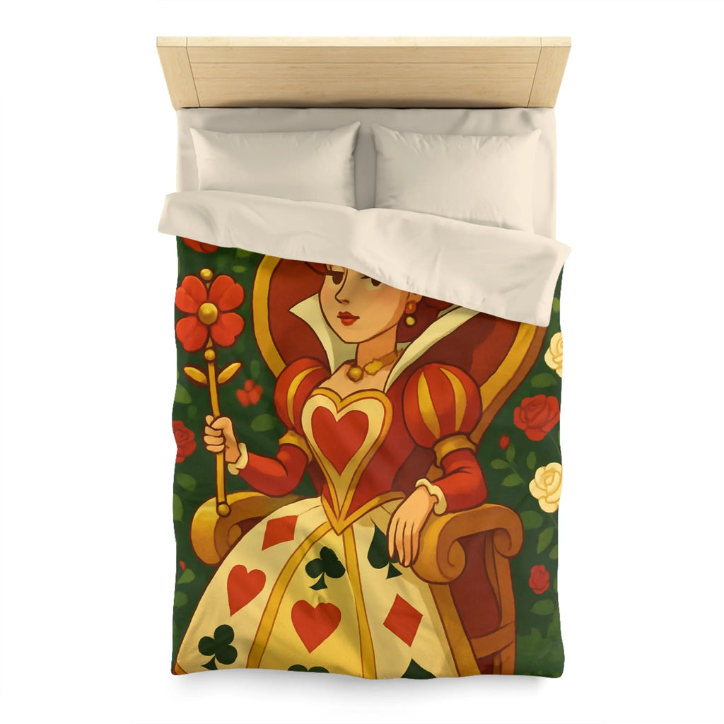 Élégante et royale housse de couette reine avec motifs coeurs détails rouge vibrant