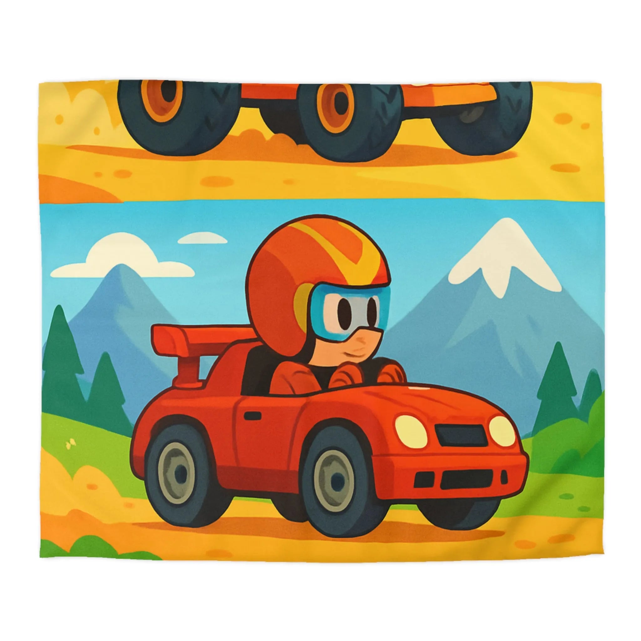 Housse de couette colorée avec motifs de voitures et paysages pour chambre d'enfant