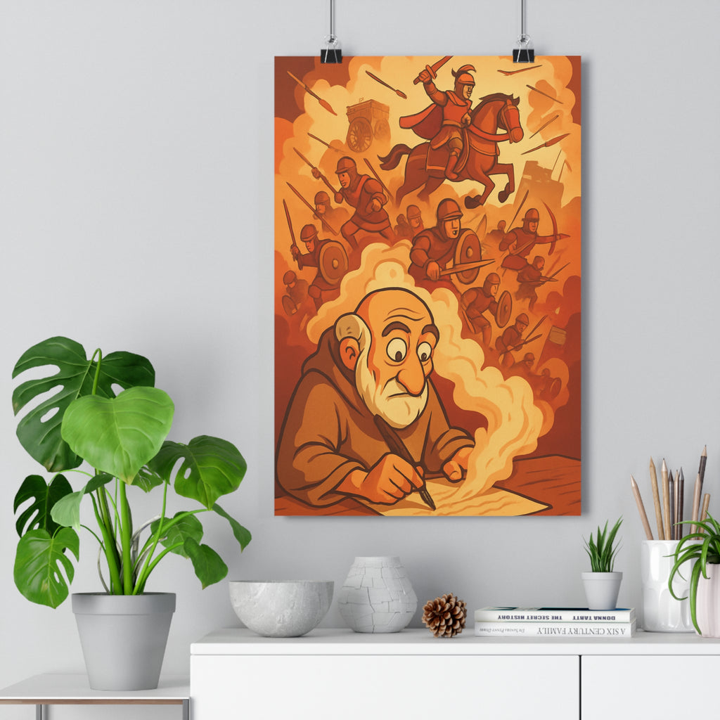 Poster décoratif cartoon historique brun orange médiéval aventure salon bureau dramatique qualité artistique qualité