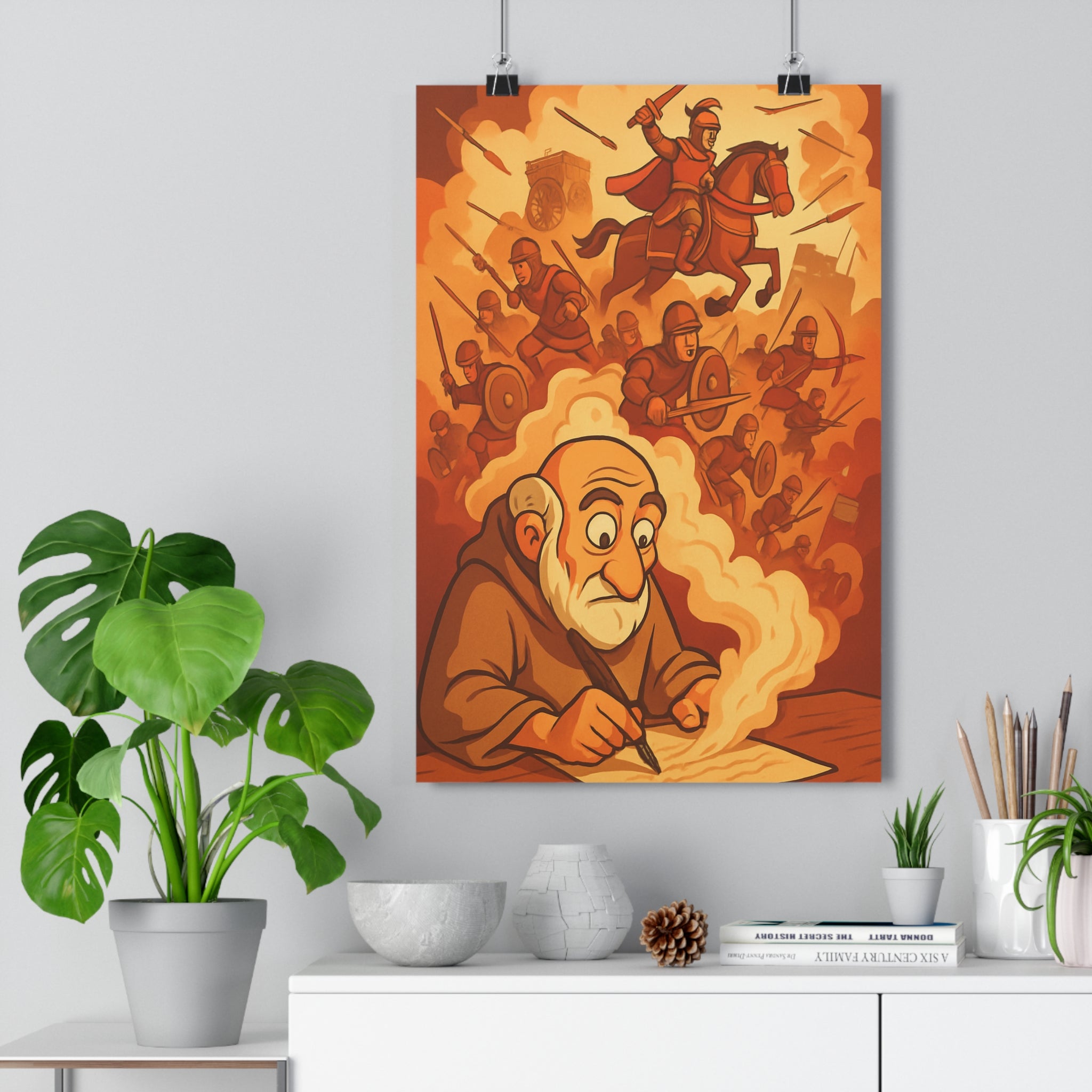 Poster décoratif cartoon historique brun orange médiéval aventure salon bureau dramatique qualité artistique qualité