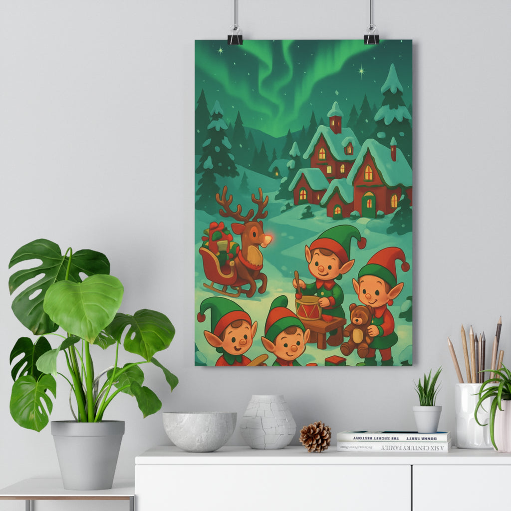 Poster décoratif cartoon féerique vert rouge blanc joyeux enfant chambre magique cadeau Noël maison