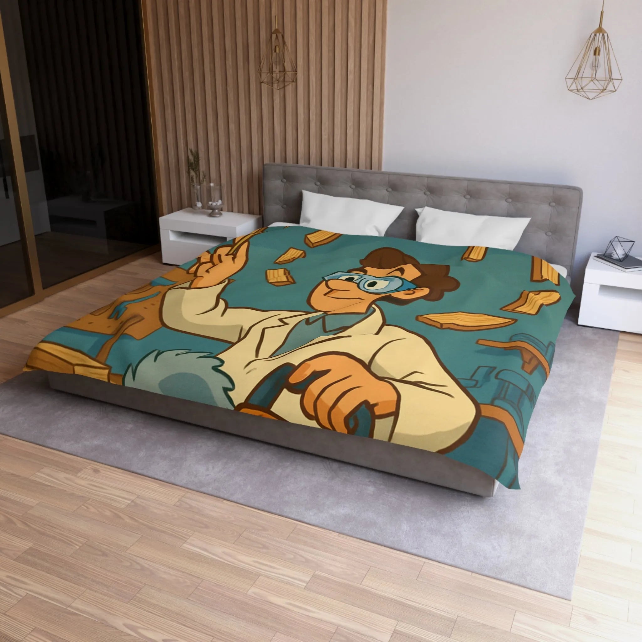 Housse de couette avec design créatif de menuiserie en style rétro et ludique