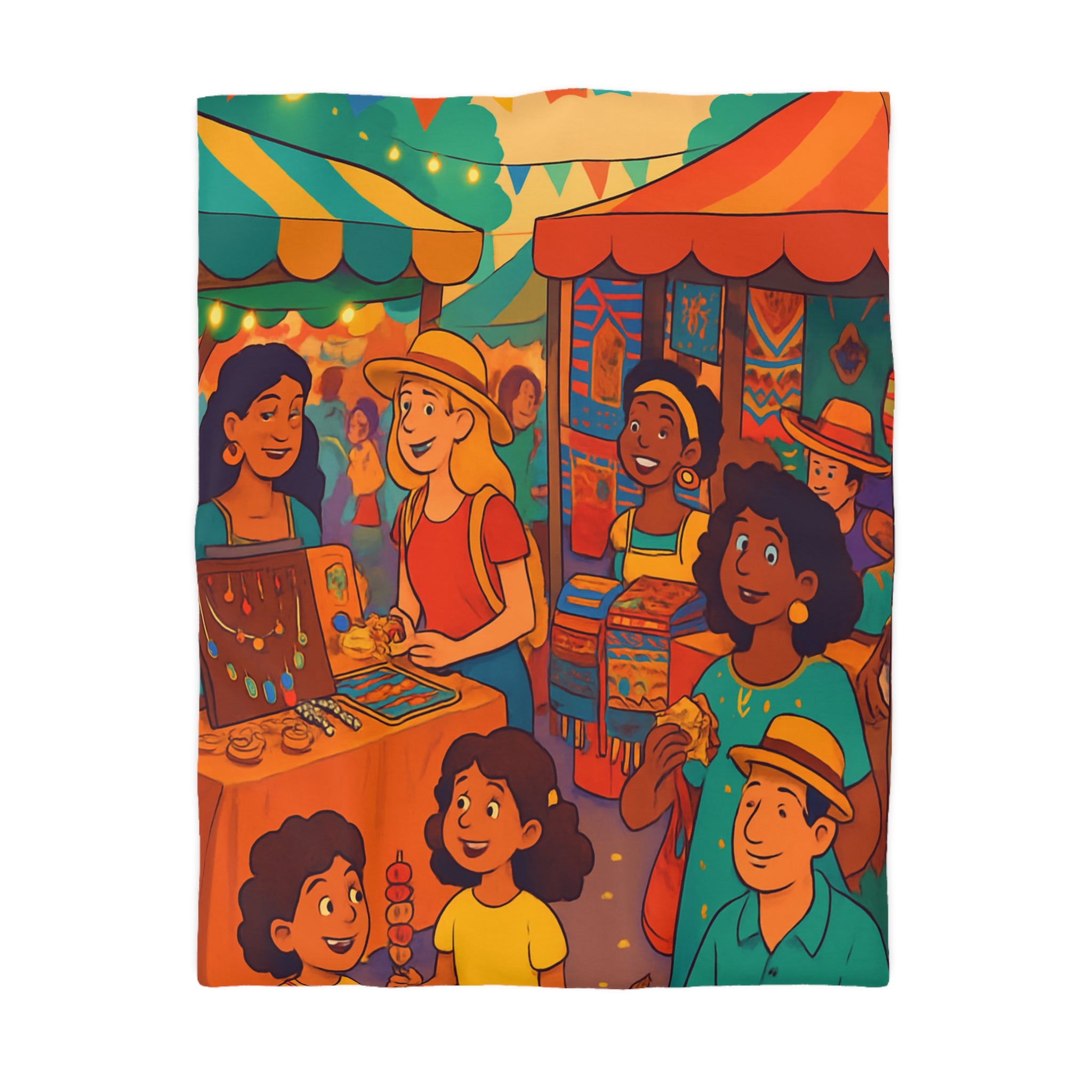 Housse de couette pour enfants avec design marché coloré de nuit animé et festif