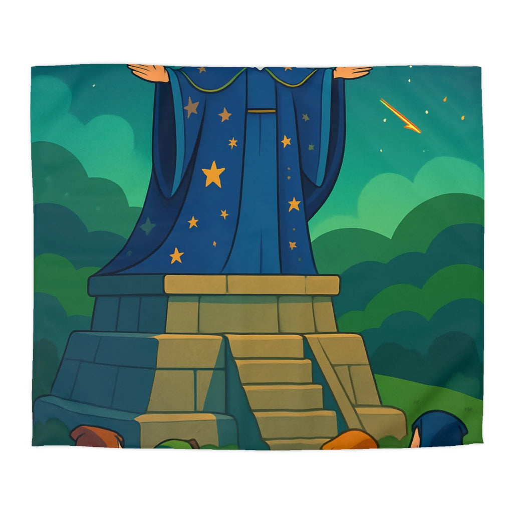 Housse de couette fantaisie avec sorcier et cristaux lumineux dans un paysage étoilé