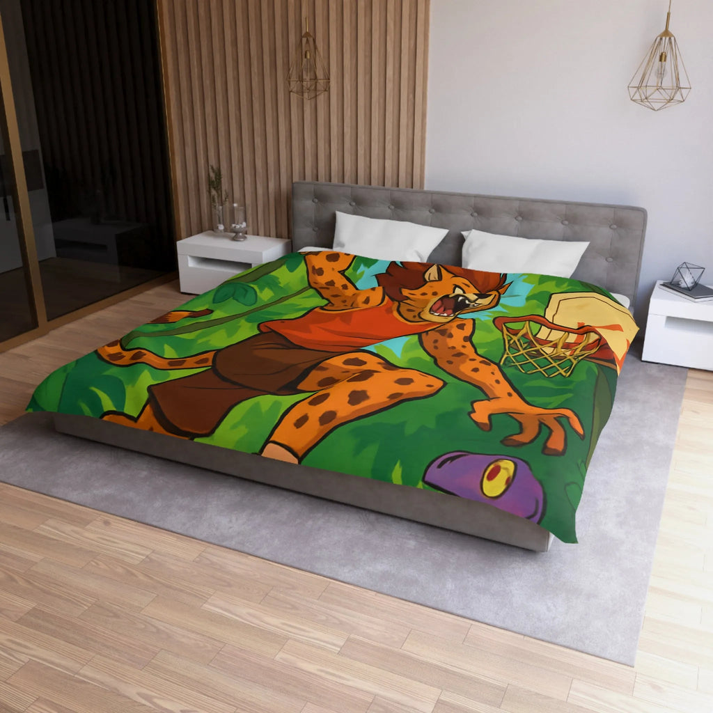 Housse de couette jungle dynamique avec lionceaux jouant au basket dans la forêt