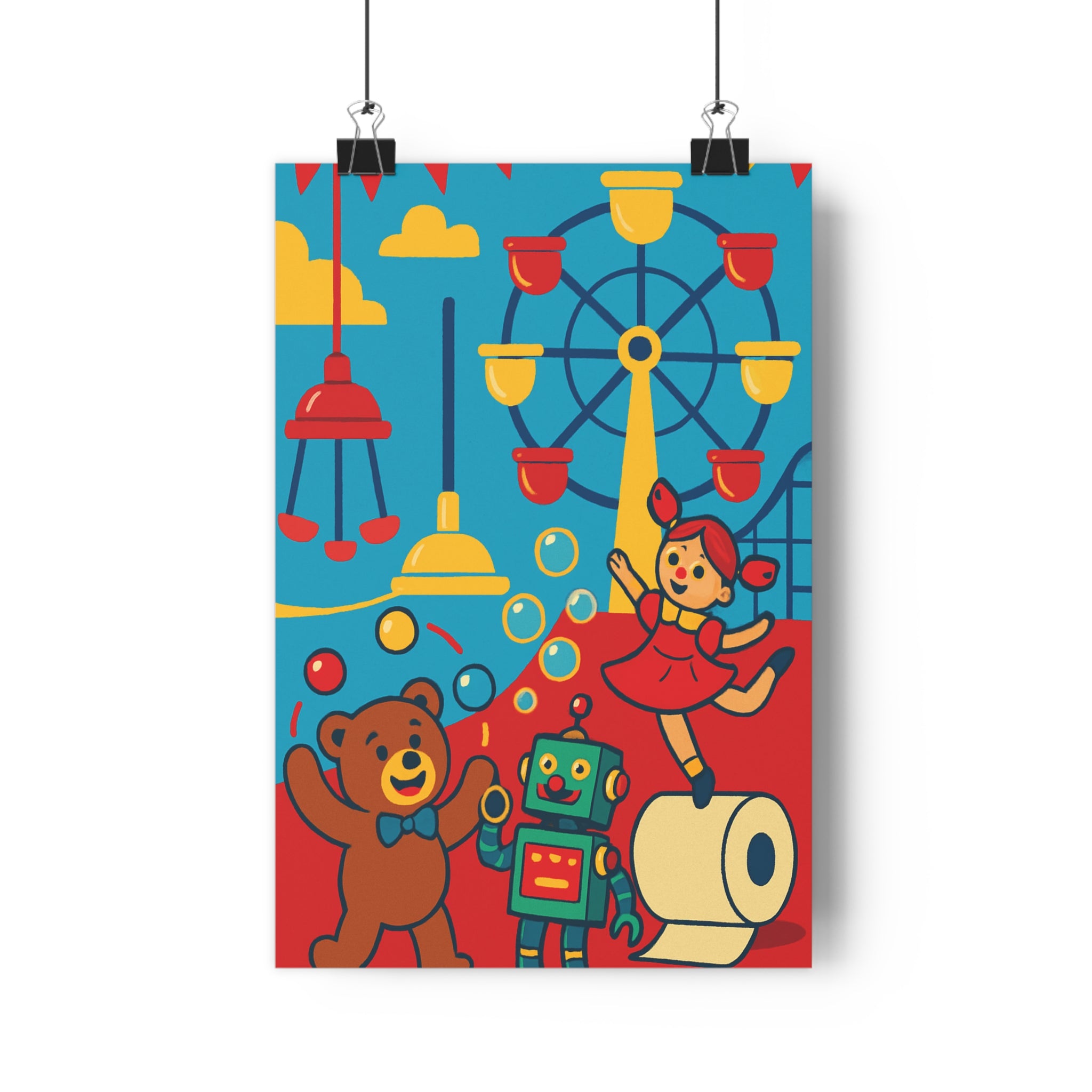 Poster décoratif cartoon festif rouge bleu jaune enfant joyeux salle bain ambiance amusante 30x46