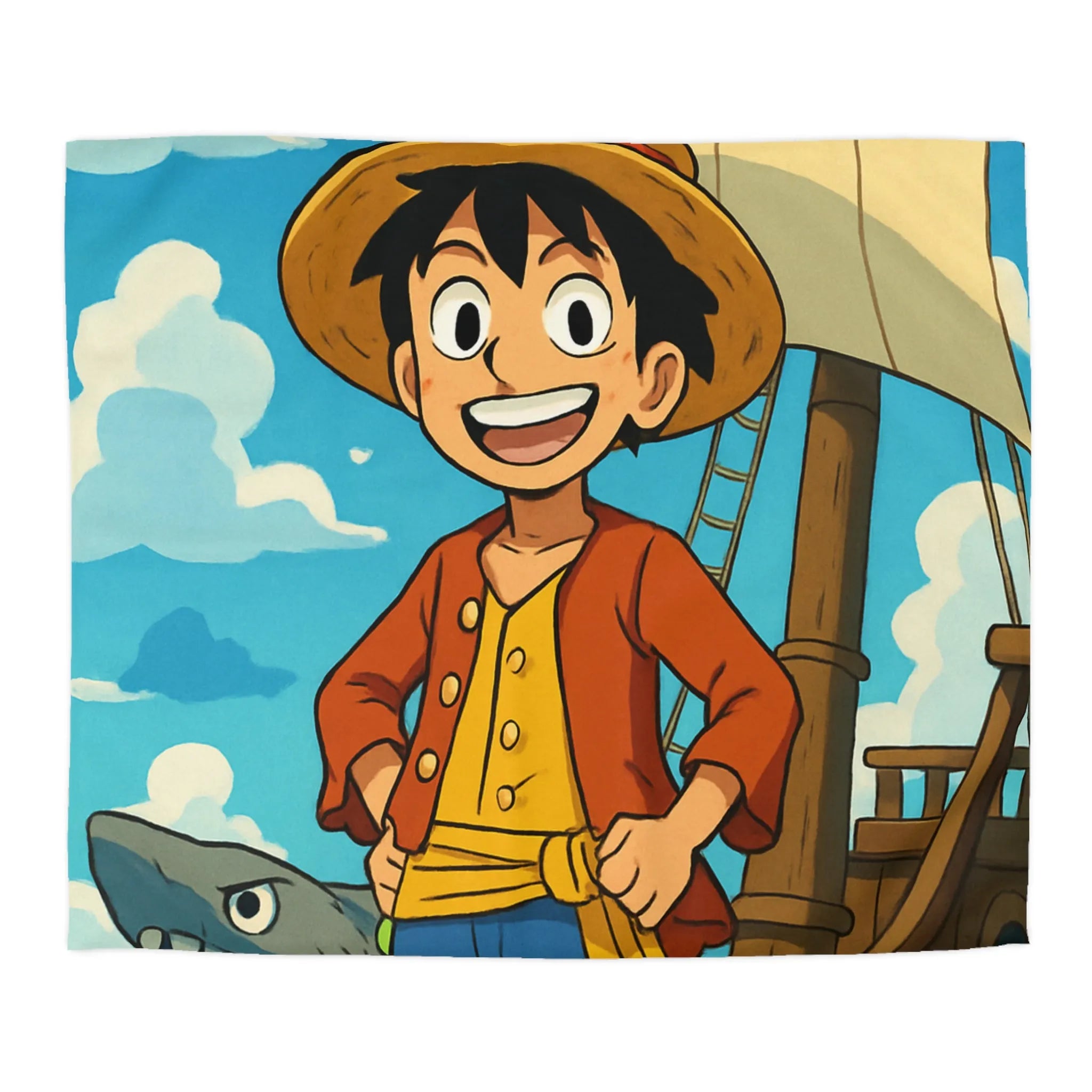 Housse de Couette Anime Pirate Enfant Aventure Bateau Mer Ciel Bleu Nuages